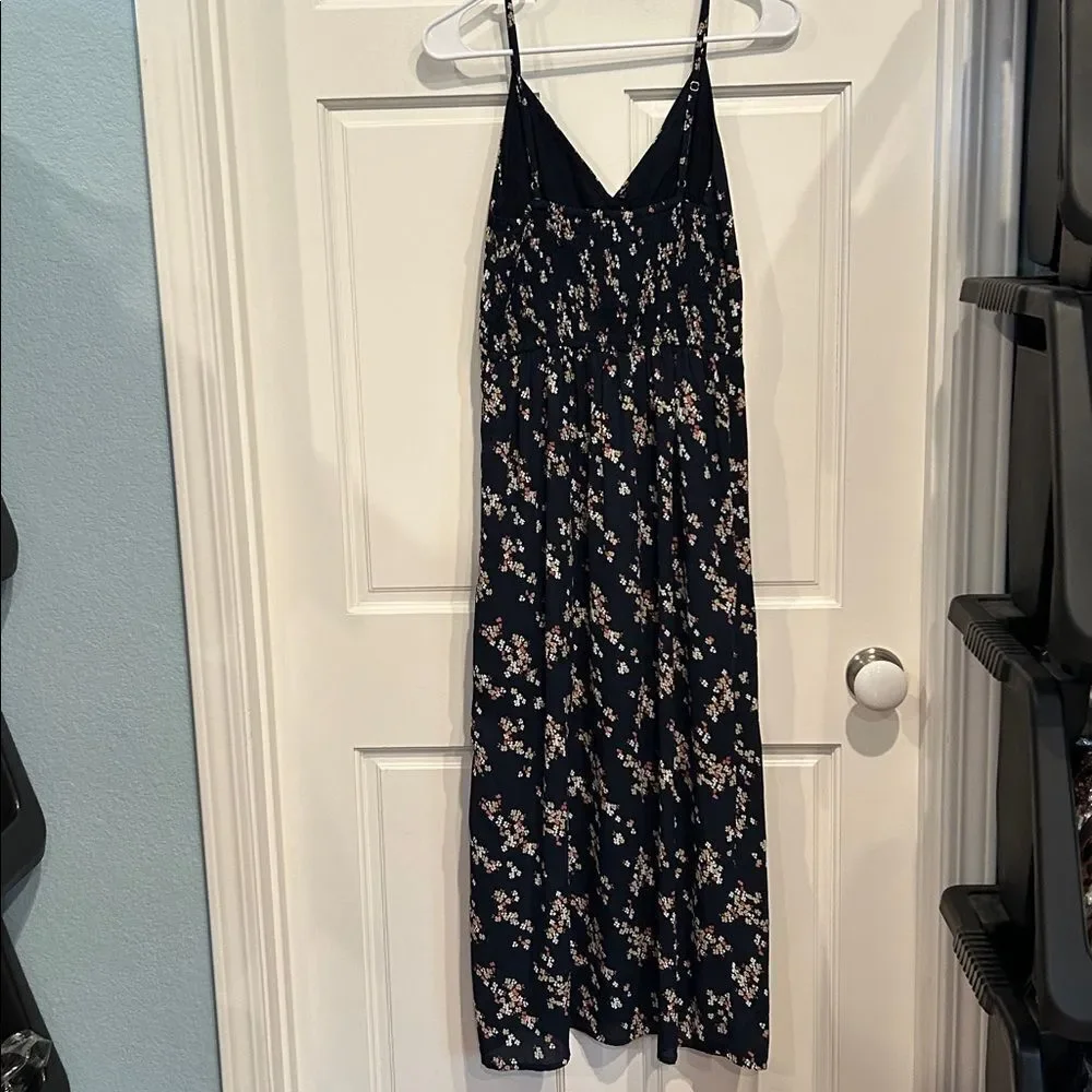 Abercrombie and Fitch Floral Navy Dress with high slit and smocked back small
